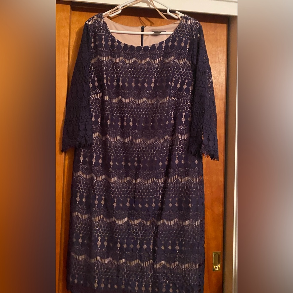 Jessica Howard Navy Lace 3/4 Sleeve Sheath Dress